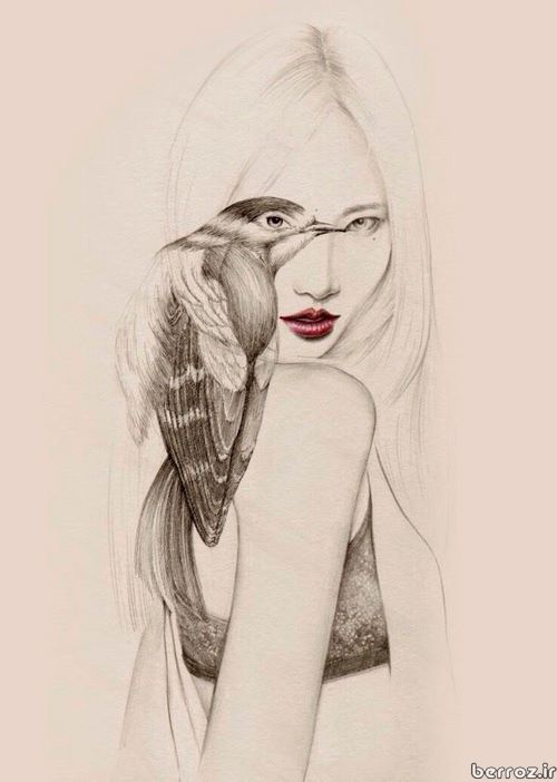Girls with painted pictures of birds (6)