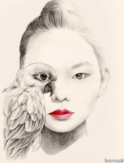 Girls with painted pictures of birds (7)